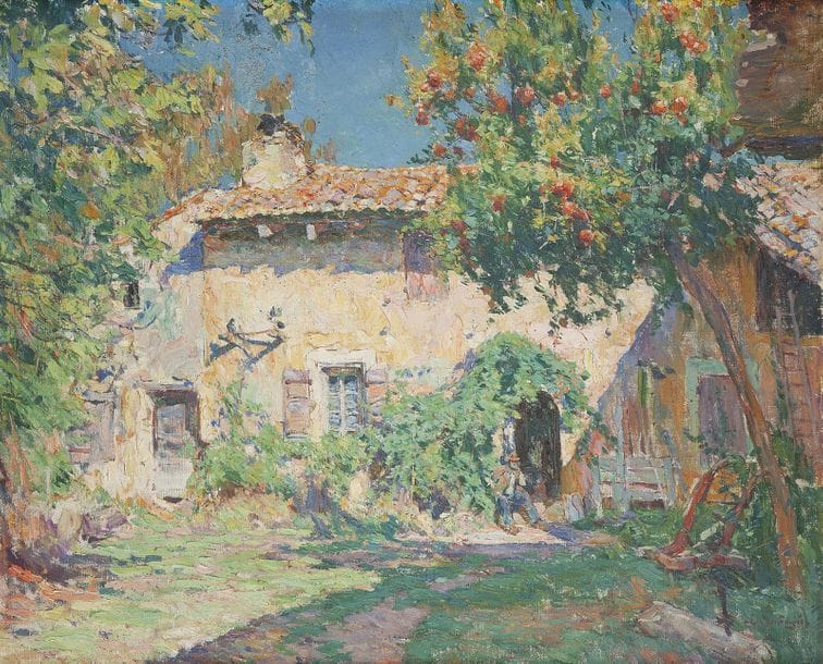 Louis MONTAGNÉ (1879-1960)
Le Mas au grenadier, chez Nénaille environ de Roquemaure, Gard
Huile sur toile.
Signée en bas à droite.
64 x 80 cm

Exposition : 
Louis Montagné, Galerie Georges Petit, Paris (étiquette au dos).
