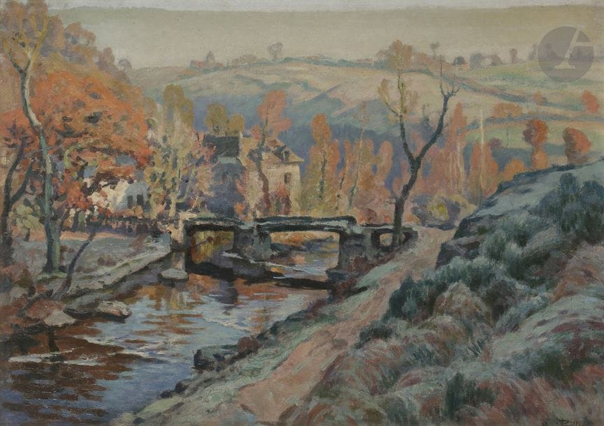 Henri PAILLER (1876-1954)
Creuse, paysage au pont, vers 1905
Huile sur toile.
Signée en bas à droite.
49 x 65 cm