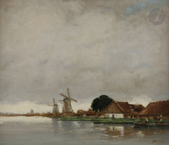 Henri CASSIERS (1848-1944)
Hollande, moulins en bords de rivière
Huile sur toile.
Signée en bas à droite.
45 x 53 cm