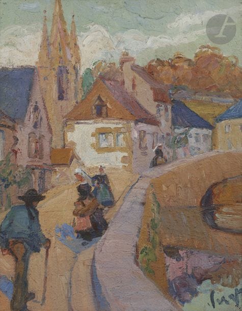 École BRETONNE
Pont-Aven, sur le port
Huile sur toile.
Signée en bas à droite.
41 x 33 cm