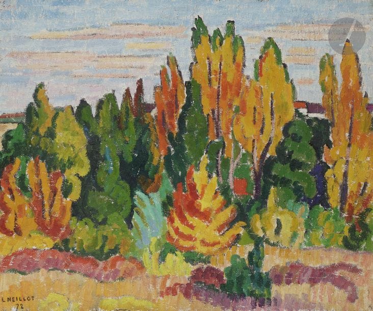 Louis NEILLOT (1898-1973)
Les Peupliers jaunes, 1972
Huile sur toile.
Signée et datée en bas à gauche.
60 x 73 cm

Bibliographie : 
Collette Manigand-Neillot et Juliette Constantin-Neillot, Louis Neillot Catalogue Raisonné, 1997, n°1295 reproduit p. 175.