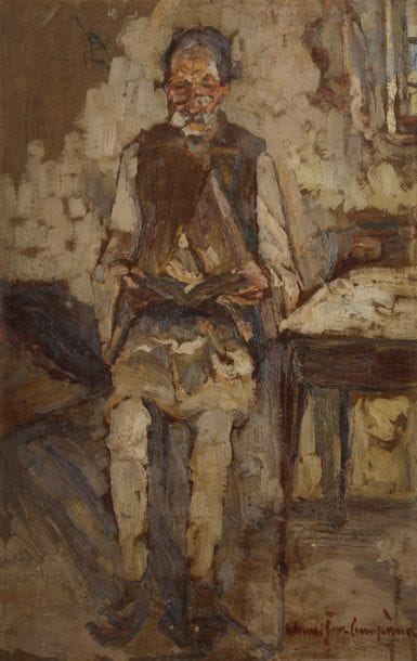 Rudolf SCHWEITZER-CUMPANA (1886-1975)
Homme lisant
Huile sur carton.
Signée en bas à droite.
69 x 44.5 cm
