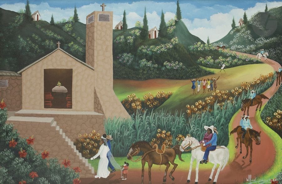Wilfrid DALEUS (1949-2017)
Le Mariage, 1980
Huile sur toile.
Signée et datée en bas à droite.
60.5 x 91 cm