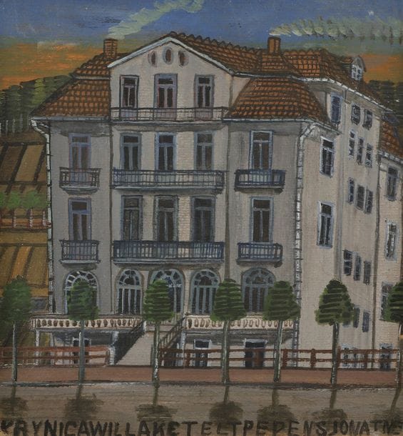 Krynicki NIKIFOR [polonais] (1895-1966)
Krynica
Gouache sur carton.
Non signée.
Située en pied.
26 x 24 cm