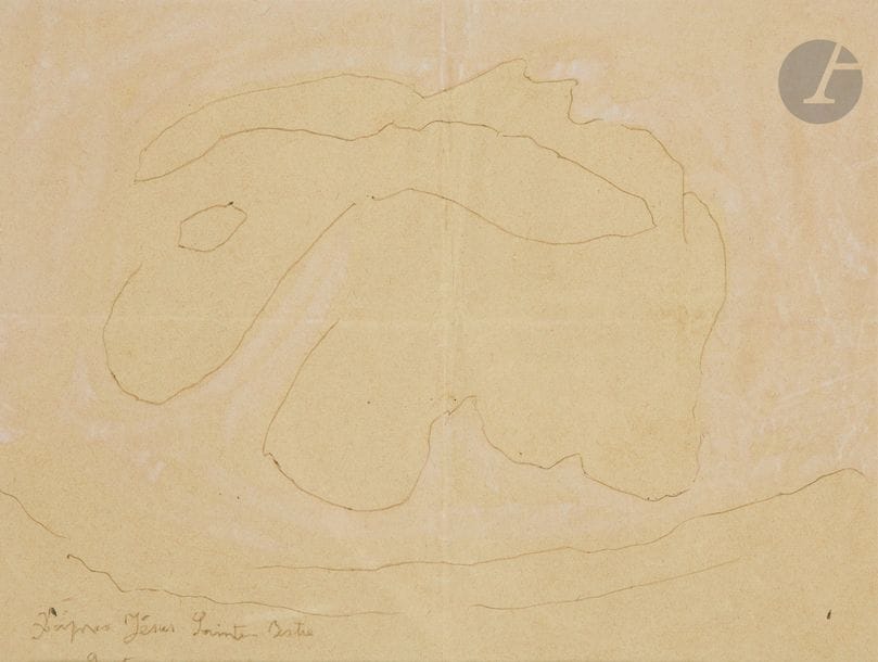 Gaston CHAISSAC (1910-1964)
D’après Jésus…
Encre et aquarelle.
Signée et titrée en bas à gauche.
Lettre manuscrite au dos.
(Papier insolé, plis médiant).
19 x 25 cm