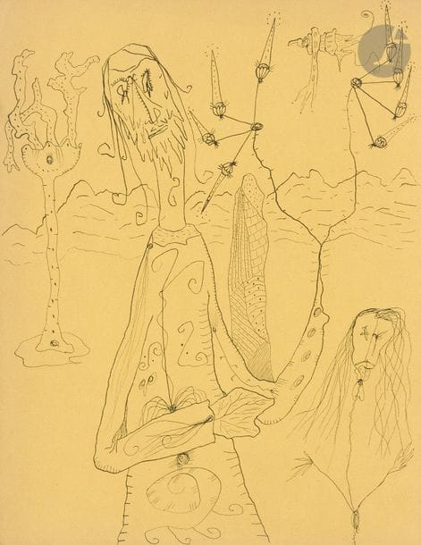 Pierre GIRAUD (1913-1988)
Personnage arbre, vers 1947
Encre sur papier jaune.
Non signée.
32.5 x 25 cm