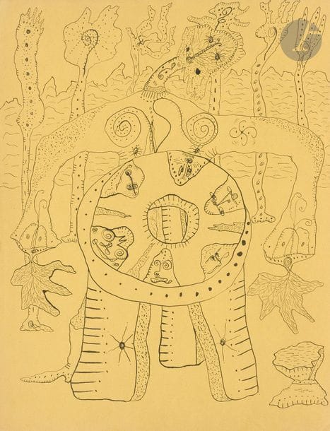 Pierre GIRAUD (1913-1988)
Personnage végétal, vers 1947
Encre sur papier jaune.
Non signée.
32.5 x 25 cm
