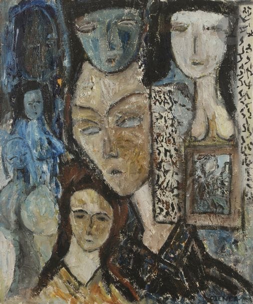Jean-François OZENDA (1923-1976)
Visages, 1959
Huile sur toile.
Signée et datée en bas à droite.
64.5 x 54 cm