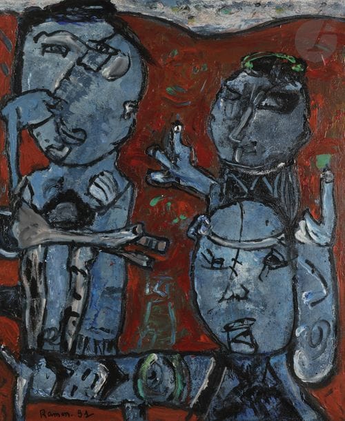 RAMON (né en 1937)
La Famille bleue, 1991
Acrylique sur toile
Signée et datée en bas à gauche.
Titrée au dos.
73 x 60 cm