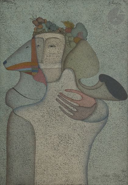 Michel CHEMIAKIN (né en 1943)
Personnage, 1975
Encre et aquarelle.
Signée et datée en bas à droite.
Légendée.
49.5 x 34 cm