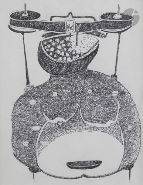 Dominique LE TRICOTEUR
Série des machines à écrire
Encre.
Signée au dos.
26 x 20 cm

Exposition : 
Exposition personnelle Dominique Le Tricoteur, VIe biennale Hors Normes, Lyon, 2015.