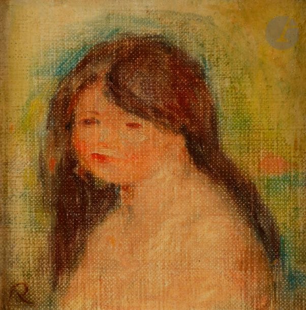 Pierre-Auguste RENOIR (1841-1919)
Portrait de jeune fille
Huile sur toile montée sur panneau.
Monogrammée en bas à gauche.
10.7 x 10.3 cm

L'œuvre sera présentée au prochain comité Renoir organisé par le Wildenstein Plattner Institute à Paris le 22 mai 2019.

Renoir peint de nombreux petits portraits comme celui-ci dans les dernières années de sa vie. Malgré ses rhumatismes articulaires et sa paralysie qui l’oblige à peindre le pinceau attaché à la main, il continue de saisir en quelques touches les attitudes, mouvements ou expressions des personnes de son entourage.