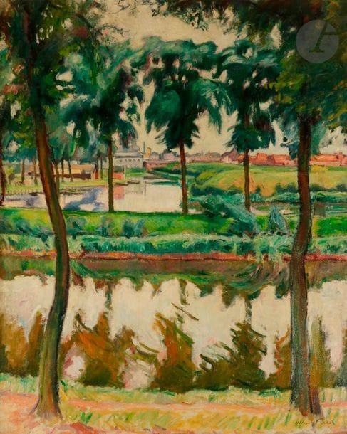 Émile-Othon FRIESZ (1879-1949)
Canaux à Anvers, 1906
Huile sur toile.
Signée et datée en bas à droite.
100 x 81 cm

Provenance :
- Ancienne collection Van de Klip Galerie Wally Findlay, New York.
- Galerie Druet, Paris (étiquette au dos).

Bibliographie :
Robert Martin et Odile Aittouarès, Émile-Othon Friesz, Catalogue Raisonné, Éditions Aittouarès, 1995, n°249

Un certificat de Monsieur Robert Martin, en date du 16 avril 1986, n°4540, sera remis à l’acquéreur.