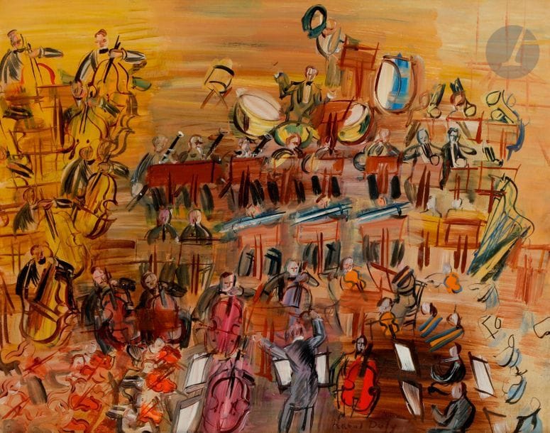 Raoul DUFY (1877-1953)
Le Grand orchestre
Huile sur panneau parqueté.
Signée en pied.
39 x 47 cm


Bibliographie :
Maurice Laffaille, Raoul Dufy, Catalogue Raisonné, Tome IV, Éditions Motte, 1977, reproduit p 17, n°1396.

Un certificat de Madame Fanny Guillon-Laffaille, en date du 16 octobre 2013, sera remis à l’acquéreur.