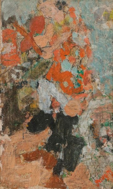 Jean Puni dit POUGNY (1892-1956)
Violoniste
Huile sur toile montée sur carton.
Signée en bas à droite.
Numérotée « 512B » à l’encre au dos.
16 x 9.5 cm