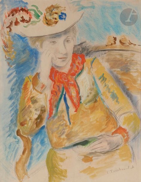 Constantin TERECHKOVITCH (1902-1978)
Femme au fauteuil
Gouache sur traits de crayon.
Signée en bas à droite.
61 x 47 cm

Provenance : 
Collection Madame T., Nice.
