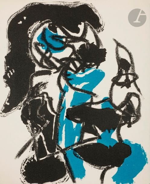 APPEL (Karel) - FRÉNAUD (André).
Unteilbares Teil.
Cologne : Galerie Der Spiegel, [1957]. — In-4, 288 x 230. En feuilles, chemise et étui de l’éditeur.

Édition originale rare de la traduction allemande donnée par Paul Pörtner et de celle hollandaise faite par André Franquinet de ce choix de poèmes d’André Frénaud. Elle est illustrée de 
6 lithographies originales hors texte de Karel APPEL (1921-2006) dont 5 en couleurs et une en noir.
Tirage à 75 exemplaires numérotés sur papier vélin, signés par l’auteur et l’artiste (n°30). Les lithographies ne sont pas signées.Exemplaire parfaitement conservé.