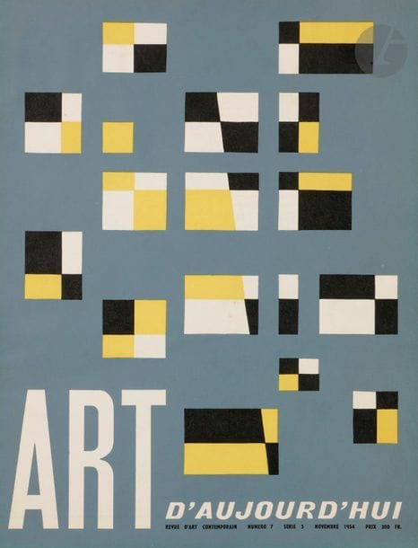 [REVUE].
Art d’aujourd’hui.
Boulogne-sur-Seine, 1949-1954. — 36 livraisons in-4, brochés ou agrafés.

Collection complète de cette célèbre et importante revue d’art et d’architecture.

« La revue Art d’aujourd’hui est fondée par André Bloc – alors directeur de L’Architecture d’Aujourd’hui – et le peintre Edgard Pillet pour défendre l’abstraction géométrique et la synthèse des arts. La revue s’attache quelques grands noms de la critique d’art : Degand, Alvard, Gindertael, Estienne, Seuphor, etc. Le dynamisme de ses animateurs place Art d’aujourd’hui au cœur de nombreuses initiatives : éditions de publications sur l’art, sollicitations de son lectorat pour la réalisation de ses couvertures, liens étroits avec la Galerie Denise René ou encore réalisation de deux films sur l’art. Quant au noyau du comité de rédaction, il œuvre pour des projets de grande envergure. Ainsi de l’Atelier d’art abstrait qui se veut un lieu d’échanges pour les jeunes géométristes ; ou encore du Groupe Espace qui réunit tous les plasticiens et architectes désireux de travailler ensemble à la Reconstruction de la France. Autant d’activités dont l’évolution se lit dans les pages d’Art d’aujourd’hui » (Corine Girieud, Art d’aujourd’hui (1949-1954) hors les pages : une revue au cœur de l’action, 2006, in : La Revue des revues n°38).

La publication se compose de 5 séries ainsi réparties :
Série 1 : N°1 à N°10/11 (Juin1949-Mai/Juin1950) ; Série 2 : N°1 à N°8 (Octobre 1950-Octobre 1951) ; Série 3 : N°1 à N°7/8 (Décembre 1951-Octobre 1952) ; Série 4 : N°1 à N°8 (Janvier 1953-Décembre 1953) ; Série 5 : N°1 à N°8 (Février 1954-Décécembre 1954), soit 36 livraisons comprenant 17 hors textes (lithographies, pochoirs, sérigraphies) de Jean Dewasme (n°4 série 2), Fernand Léger (n°1 série 3), Alberto Magnelli (n°2 série 3 et n°2-3 série 5), Vasarely (n°5 série 3), Kandinsky (n°6 série 3), Jacques Villon (n°1 série 4), Ben Nicholson (n°2 série 4), Juan Gris (n°3-4 série 4), Deyrolle 