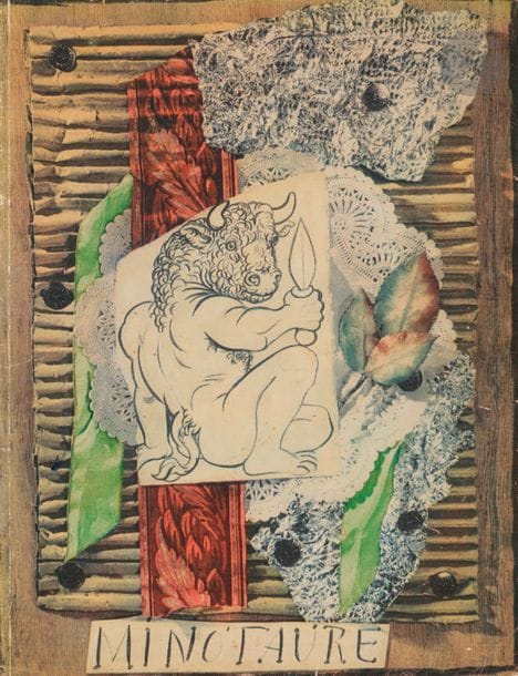 [REVUE].
Minotaure.
Paris : Albert Skira, 1933-1939. — 11 numéros (sur 13) en 9 volumes in-4, brochés.

L’UNE DES PLUS IMPORTANTES REVUES LITTÉRAIRES ET ARTISTIQUES SURRÉALISTES.
Publiée sous la direction d’Albert Skira et de Tériade, elle avait pour ambition de parler de toutes les activités culturelles, artistiques et scientifiques du moment et ainsi « de retrouver, de réunir et de résumer des éléments qui ont constitué l’esprit du mouvement moderne pour en étendre le rayonnement, et […] (de) désencombrer le terrain artistique pour redonner à l’art en mouvement son essor universel » (annonce de l’éditeur).
Les principaux collaborateurs furent quelques uns des grands noms du groupe surréaliste tels qu’André Breton, Paul Éluard, Pierre Reverdy, René Crevel, Tzara, etc. et chaque couverture présente une composition conçue par un artiste différent : Pablo Picasso (n°1), Gaston-Louis Roux (n°2), André Derain (n°3-4), Marcel Duchamp (n°6), Joan Miró (n°7), Henri Matisse (n°9), René Magritte (n°10), Max Ernst (n°11) et André Masson (n°12-13).
Exemplaire comprenant 11 des 13 numéros de la revue. Il manque les numéros 5 et 8.
Bon exemplaire malgré des usures à quelques dos. Quelques traces de mouillures claires dans le premier numéro.
