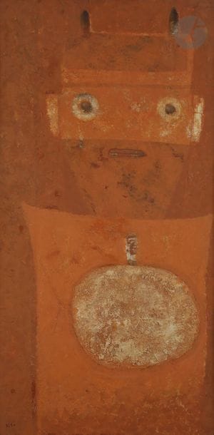 Akira KITO [japonais] (1925-1994)
« Fils de » Kaminari, 1958
Huile sur toile.
Signée en bas à gauche.
Signée, datée et titrée au dos.
120 x 60 cm