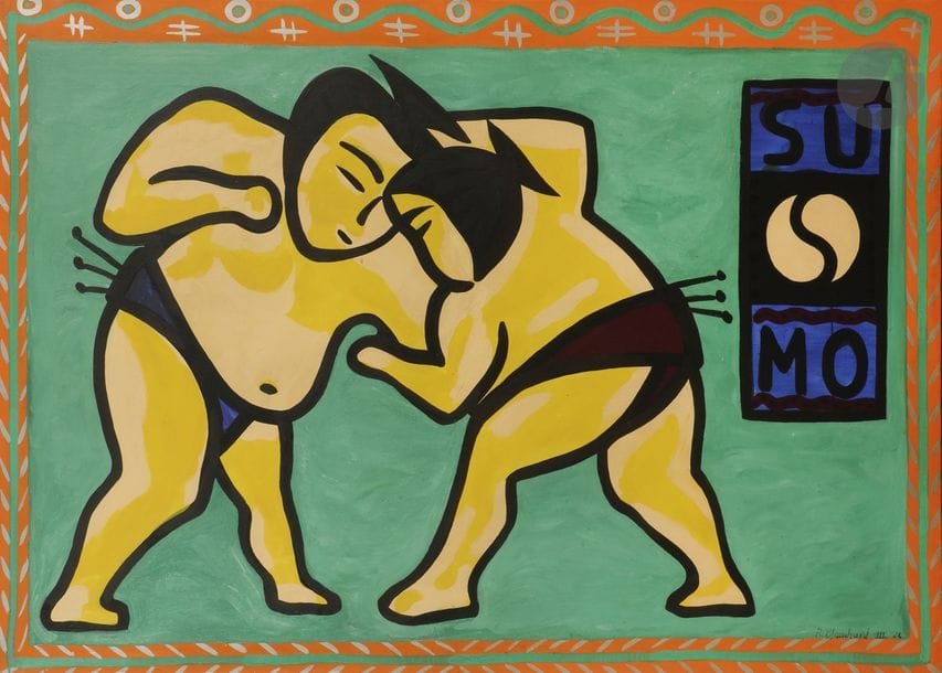 Rémi BLANCHARD (1958-1993)
Sumo
Acrylique sur toile.
Signée et datée en bas à droite.
89 x 130 cm