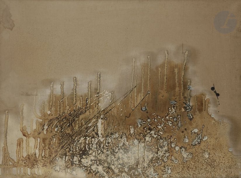 Enrico DONATI [italo-américain] (1909-2008)
L’Atoll, 1952
Technique mixte sur toile.
Signée et datée en bas à droite.
Signée, datée, titrée et dédicacée au dos.
(Petit enfoncement et taches).
77 x 102 cm