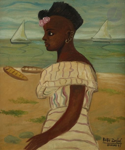 Bibi ZOGBE [libanaise] (1890-1973)
Fatou, 1947
Huile sur toile.
Signée en bas à droite.
Signée et titrée au dos.
65 x 54 cm