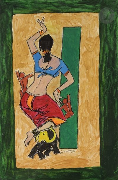 
Maqbool Fida HUSAIN [indien] (1915-2011)



Femme à l’éléphant, 2006



Acrylique sur papier contrecollé sur toile.



Signée et datée en bas à droite.



68.5 x 45.5 cm





Un certificat signé de l’artiste sera remis à l’acquéreur.
