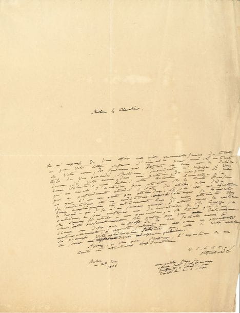 Alexandre von HUMBOLDT (1769-1859) voyageur et géographe. L.A.S., Berlin 23 juin 1838, à un chevalier ; 1 page in-4 (petite fente et déchir. au pli, bord un peu effrangé)
Il le remercie de sa lettre aimable. « L’intérêt de votre nom, des souvenirs qui datent de loin et la délicatesse de vos procédés, Monsieur, devoient m’engager à vous donner, dès votre arrivée dans ma patrie, des marques de bonne volonté : hélas ! cette volonté humaine n’a qu’un cercle d’action, bien étroite. Mr le Comte Bressen qui a profondément étudié l’état des choses, vous dira ce que l’on ne peut pas atteindre. La vie est une équation de conditions et ces conditions vis-à-vis de l’étranger se trouvent bien compliquées et entièrement hors de mon atteinte. Vous le dirai-je ? Je n’ai jamais réussi, d’abord après la restauration, à voir conférer une décoration à Mr Cuvier, à Mr Larrey si utile à nos prisonniers, à Mr Gérard que l’on chérit fort personnellement. Ne pensez pas que mon Catonisme blâme un désir que la prose de la vie sociale amène si naturellement, je regrette seulement que mes vœux ne peuvent être des promesses. Votre philosophie fortifiée par celle de votre excellente sœur me répondent de votre indulgence plénière »…