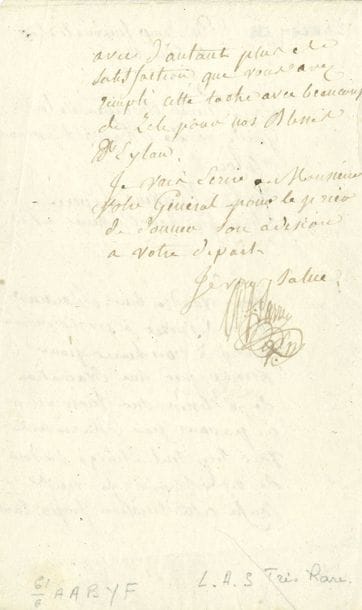 Dominique-Jean, baron LARREY (1766-1842) le grand chirurgien militaire. L.S., du camp impérial [à Heilsberg] 11 juin 1807, à M. Laperre, chirurgien des chasseurs à pied ; 1 page et demie in-8 (encre un peu pâle)
Il lui demande de partir le lendemain matin « pour accompagner une évacuation de blessés sur Inowroclow en passant par Marienverder. Vous serez seul chargé du soin de ces blessés. Je vous confie cette mission importante avec d’autant plus de satisfaction que vous avez rempli cette tache avec beaucoup de zele pour nos blessés d’Eylau »…