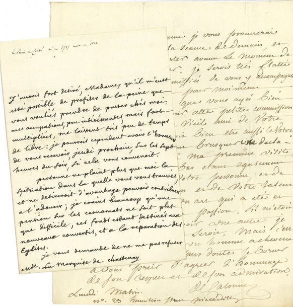 ANCIEN REGIME. 15 lettres ou pièces, la plupart signées, XVe-XVIIIe siècle
Contrat de vente (1496). Comptes de ménage au dos d’une lettre de tonsure (1769). Documents signés par Charles-Alexandre de Calonne (2), Charles de Lorraine, Louis XVI (2 par le secrétaire, contresignées par Amelot ou Montmorin-Saint-Hérem), Louis-Jean-Marie de Bourbon duc de Penthièvre, Jacques-Philippe de Choiseul-Stainville, d’Ormesson… Laissez-passer, connaissement, etc.