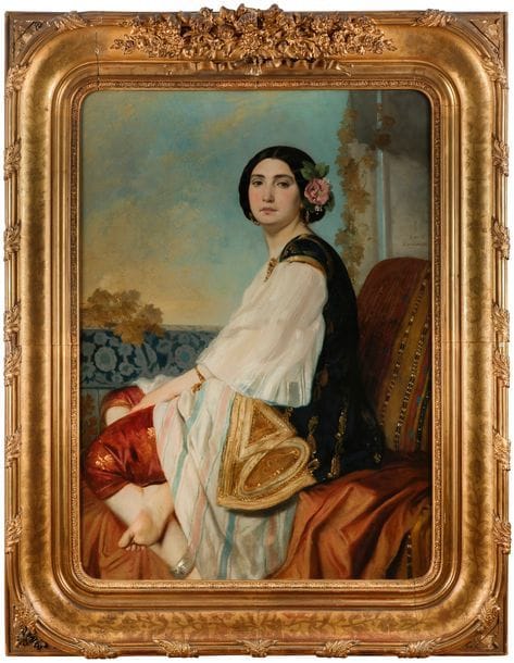
Louis BOULANGER (Vercelli 1806 - Dijon 1867)
Femme vêtue à l’orientale dans un intérieur bourgeois
Sur sa toile d’origine 
120 x 89 cm
Signée à gauche : LOUIS / BOULANGER