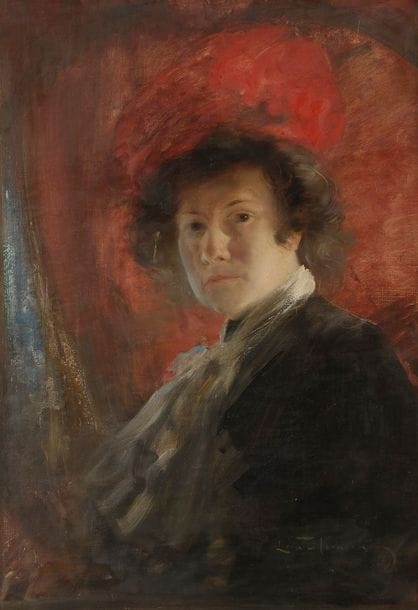 
Leon HORNECKER 
(Neuhof 1864 - Paris 1924)
Portrait de dame au chapeau 
Toile 
75 x 53 cm
Signée en bas à droite : L. Hornecker