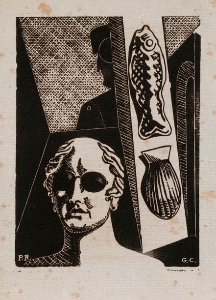 [Guillaume Apollinaire] Prestige d Apollinaire. Galerie Breteau, décembre 1943-janvier 1944. Fascicule in-4 publié à l occasion de l exposition organisée en hommage à Apollinaire, contenant des textes sur doubles feuillets de papier chiffon par Mac Orlan,