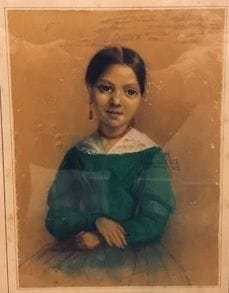 C. DROUET Femme à la robe verte, 1842 Pastel Signé et daté à droite Taches 26 x 19 cm