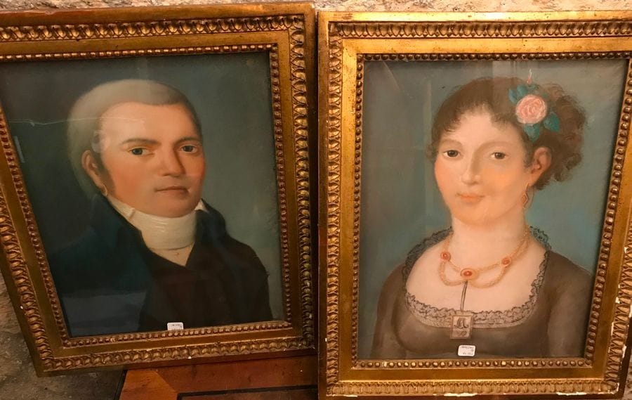portraits d homme et de femme, 2 pastels début XIXe s