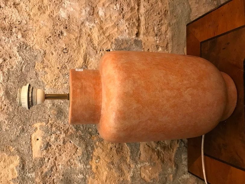 R. Éditeur Pied de lampe balustre en céramique façon terre cuite. H. céramique seule : 47 cm