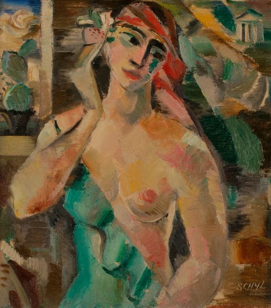 Jules SCHYL (1893-1977)
Portrait de femme
Huile sur isorel.
Signée en bas à droite.
33 x 37 cm