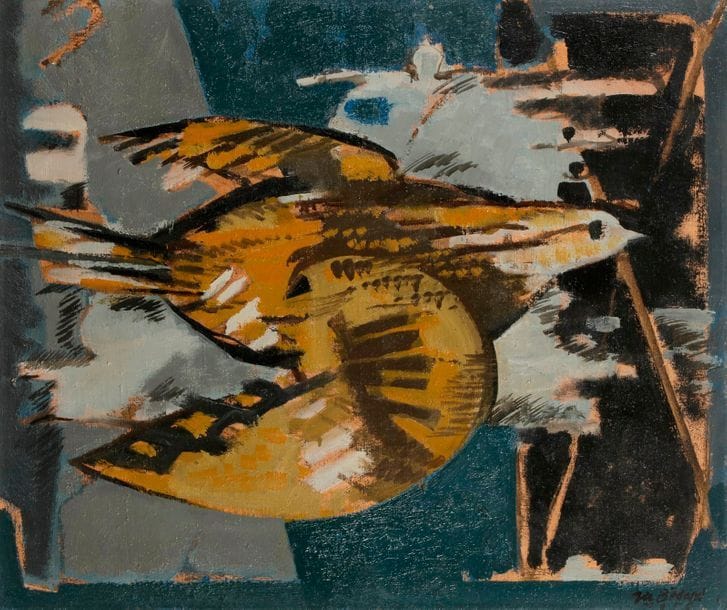 Jean-Claude BEDARD (1928-1987)
Oiseau d'or, 1956
Huile sur toile.
Signée et datée en bas à droite.
54 x 65 cm