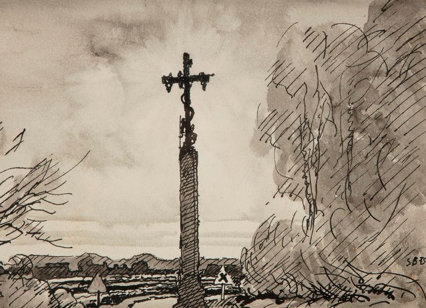Samuel BURRI (XXème siècle)
Croix dans un paysage, 1975
Encre et lavis d'encre.
Monogrammé en bas à droite.
12 x 17 cm