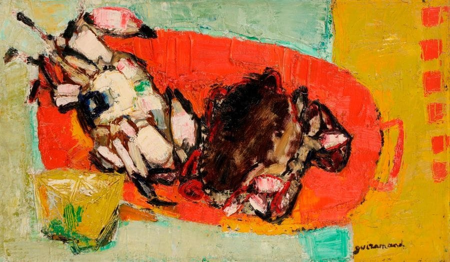 Paul GUIRAMAND (1926-2007)
Nature morte aux crabes
Huile sur toile.
Signée en bas à droite.
33 x 55 cm