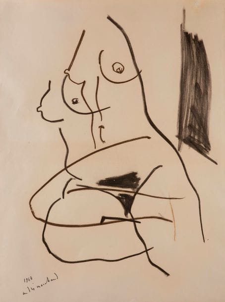 André MARCHAND (1907-1997)
Femme assise en buste, 1964
Fusain et crayon brun sur vélin.
Daté et signé en bas à gauche.
(Plusieurs courtes fractures dans la cuisse droite, habilement restaurées au verso. Légère oxydation du feuillet. Deux petites épidermures au bord en tête et en pied).
75,5 x 56,5 cm