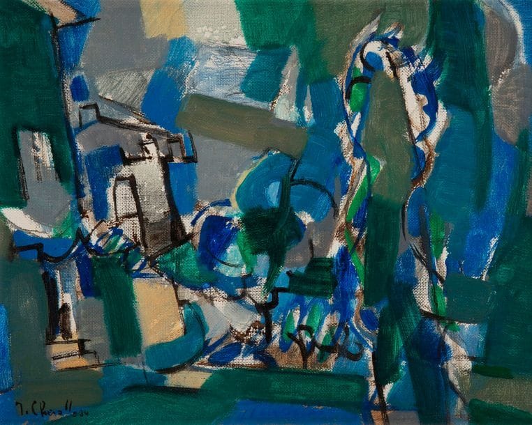 Jean CHEVOLLEAU (1924-1996)
Le Jardin bleu, 1975
Huile sur toile.
Signée en bas à gauche.
Signée, datée et titrée au dos.
22 x 27 cm