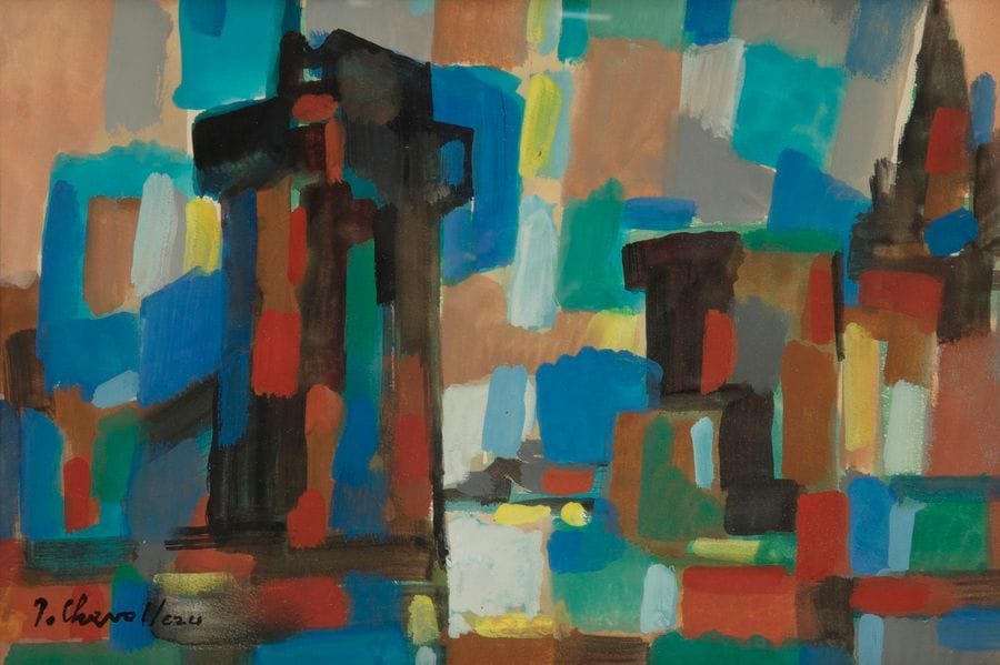 Jean CHEVOLLEAU (1924-1996)
Le Port de la Rochelle
Gouache.
Signée en bas à gauche.
19 x 28 cm