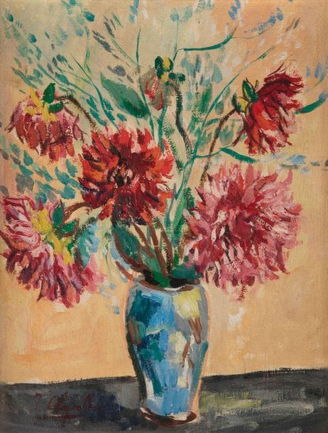 Jean CHEVOLLEAU (1924-1996)
Fleurs, 1947
Huile sur toile.
Signée en bas à gauche.
Datée et titrée au dos.
35 x 27 cm