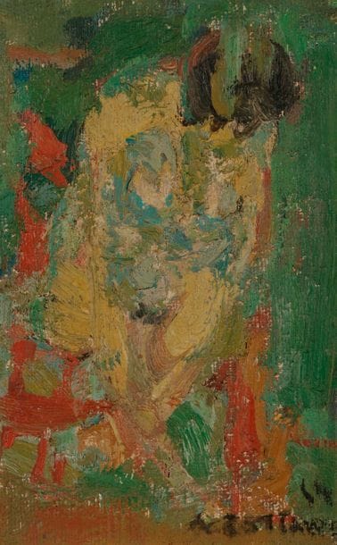 André COTTAVOZ (1922-2012)
Femme accroupie, 1964
Huile sur toile.
Signée et datée en bas à droite.
22 x 14 cm