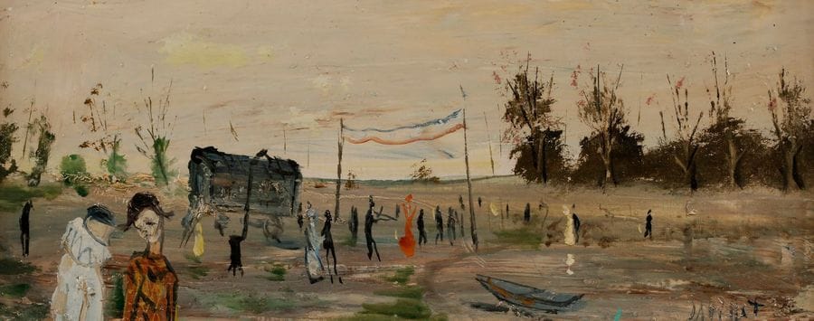 Gabriel DAUCHOT (1927-2005)
La Fête foraine
Huile sur toile.
Signée en bas à droite.
19 x 47 cm