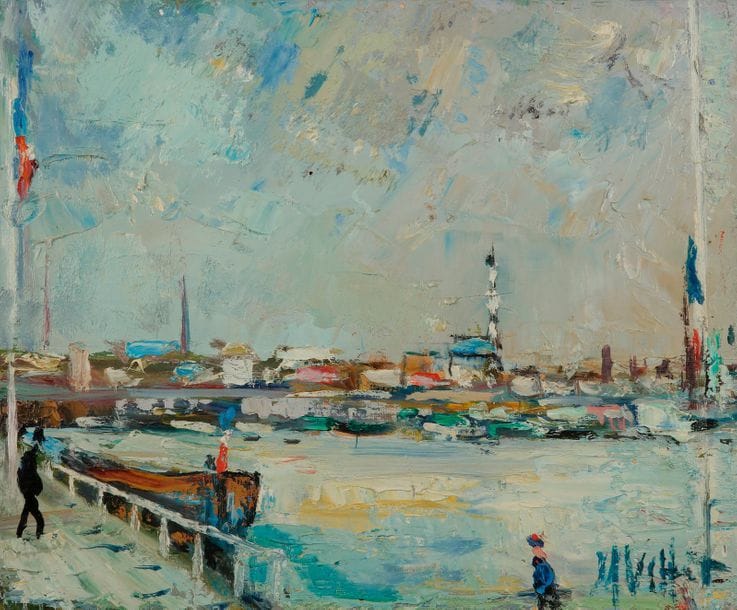 Gabriel DAUCHOT (1927-2005)
Le Port
Huile sur toile.
Signée en bas à droite.
38 x 46 cm