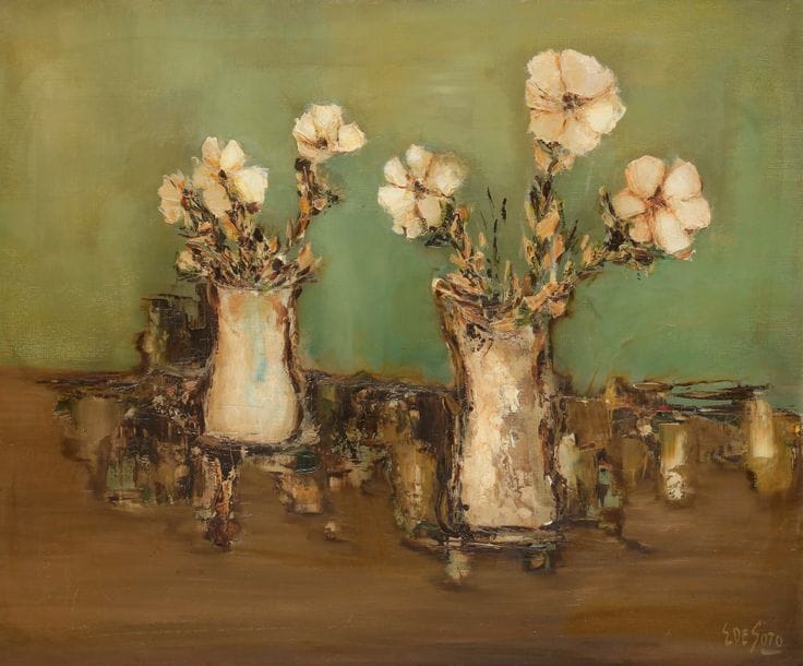 Eduardo DE SOTO (né en 1917)
Fleurs, 1964
Huile sur toile.
Signée en bas à droite.
54 x 65 cm