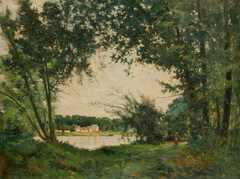René Maurice FATH (1850-1922)
Personnage en bord de rivière
Huile sur toile.
Signée en bas à gauche.
(Petits accidents).
50 x 65 cm